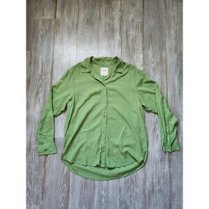 Abercrombie & Fitch Linen Button Up Shirt Green Long Sleeve Breathable Sz L